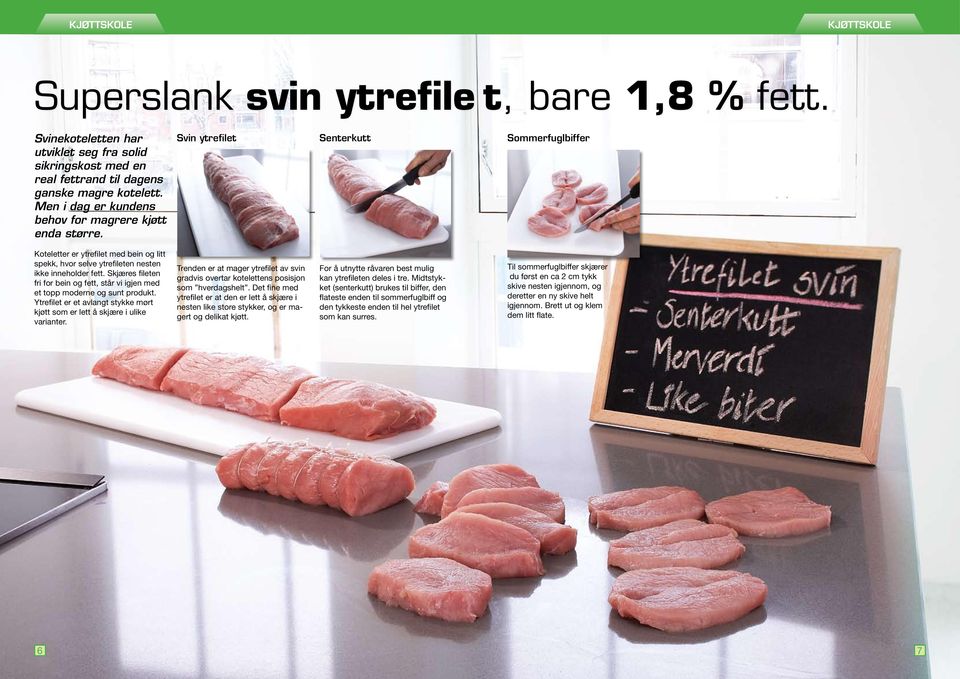 Skjæres fileten fri for bein og fett, står vi igjen med et topp moderne og sunt produkt. Ytrefilet er et avlangt stykke mørt kjøtt som er lett å skjære i ulike varianter.