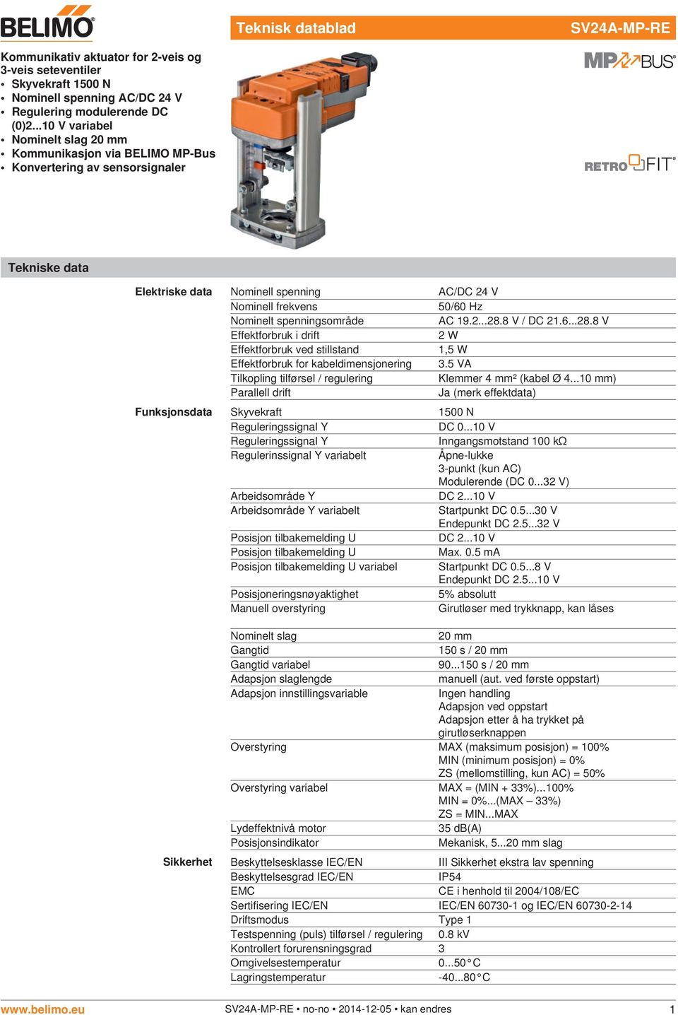 spenningsområde AC 19.2...28.8 V / DC 21.6...28.8 V Effektforbruk i drift 2 W Effektforbruk ved stillstand 1,5 W Effektforbruk for kabeldimensjonering 3.