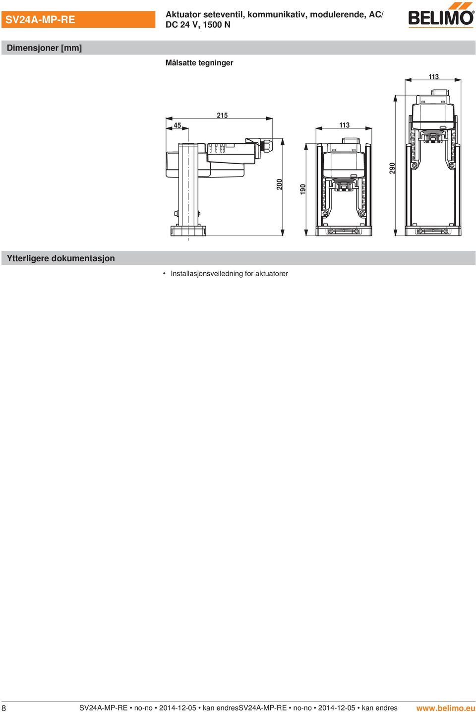 Installasjonsveiledning for aktuatorer 8 SV24A--RE