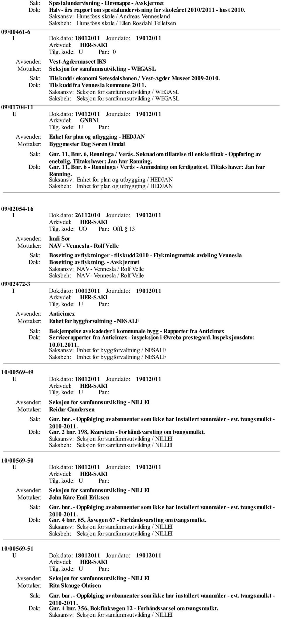 dato: 0 Vest-Agdermuseet IKS Seksjon for samfunnsutvikling - WEGASL Tilskudd / økonomi Setesdalsbanen / Vest-Agder Museet 2009-2010. Tilskudd fra Vennesla kommune 2011.