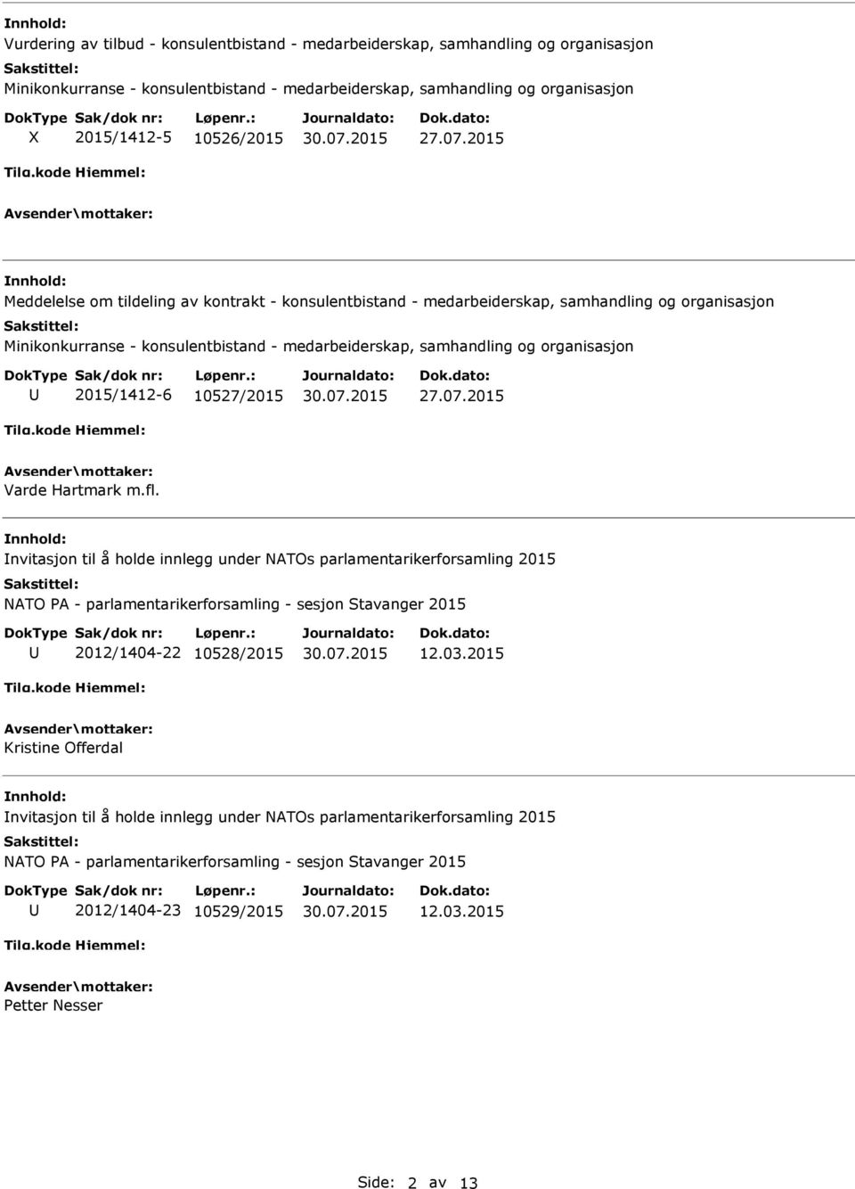 2015 Meddelelse om tildeling av kontrakt - konsulentbistand - medarbeiderskap, samhandling og organisasjon Minikonkurranse - konsulentbistand - medarbeiderskap,