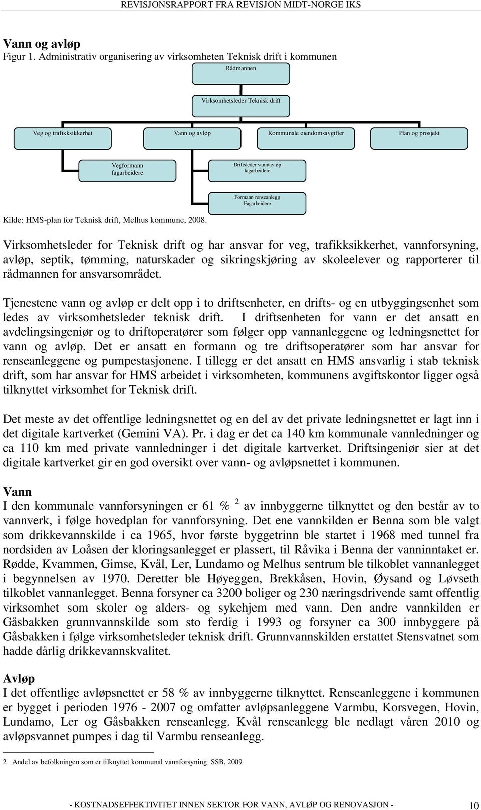 Vegformann fagarbeidere Driftsleder vann/avløp fagarbeidere Formann renseanlegg Fagarbeidere Kilde: HMS-plan for Teknisk drift, Melhus kommune, 2008.