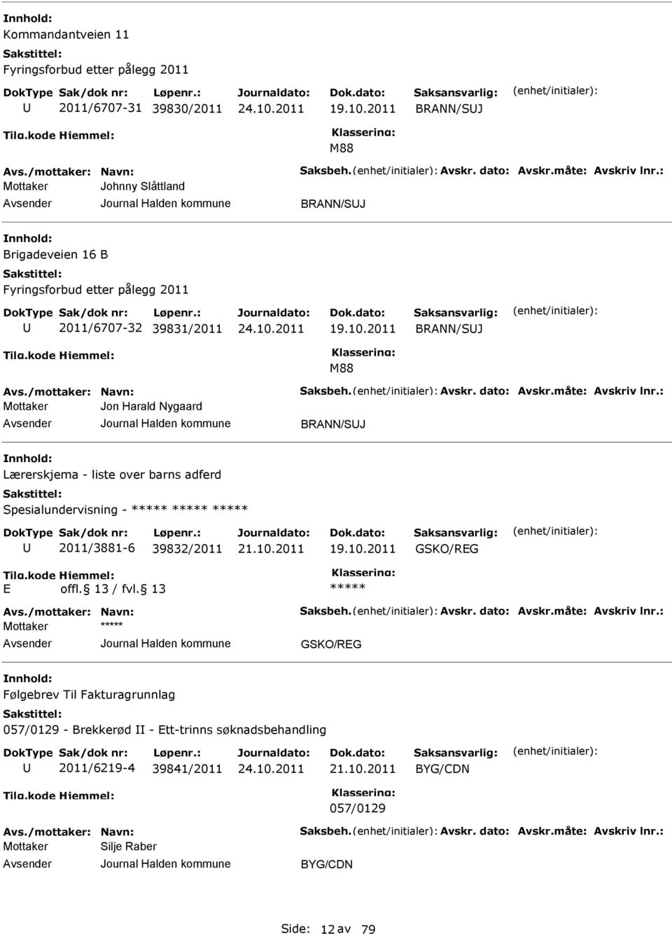 : Jon Harald Nygaard BRANN/SJ Lærerskjema - liste over barns adferd Spesialundervisning - 2011/3881-6 39832/2011 19.10.2011 GSKO/RG Avs./mottaker: Navn: Saksbeh. Avskr. dato: Avskr.måte: Avskriv lnr.