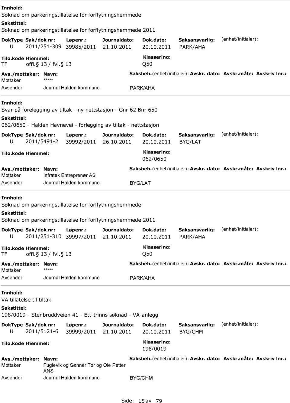 : PARK/AHA Svar på forelegging av tiltak - ny nettstasjon - Gnr 62 Bnr 650 062/0650 - Halden Havnevei - forlegging av tiltak - nettstasjon 2011/5491-2 39992/2011 20.10.2011 BYG/LAT 062/0650 Avs.