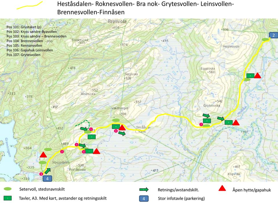 Rennanvollen Pos 06: Gapahuk Leinsvollen Pos 07: Grytesvollen 6 5 6 7 5 Setervoll, stedsnavnskilt