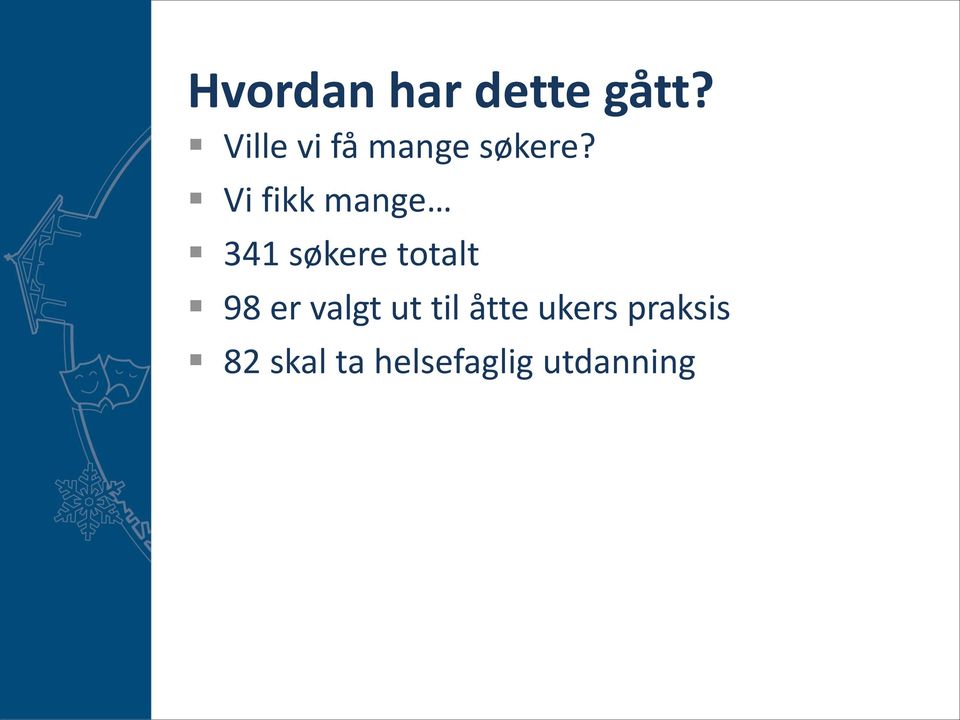 Vi fikk mange 341 søkere totalt 98 er