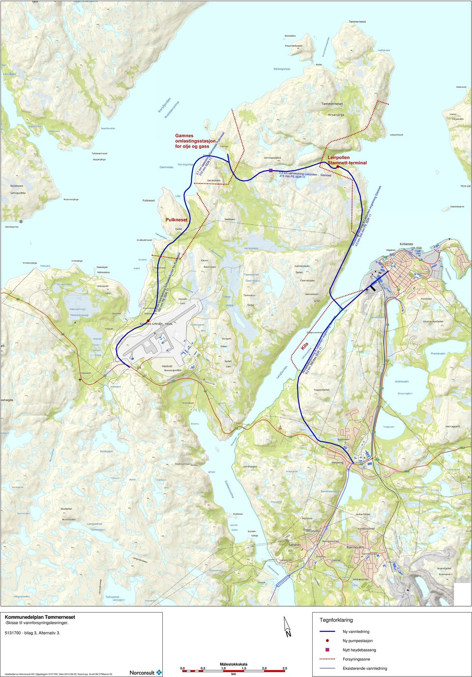 Ny pumpestasjon Nytt høydebasseng Forsyningssone Målestokkskala 0,0 Utarbeidet av