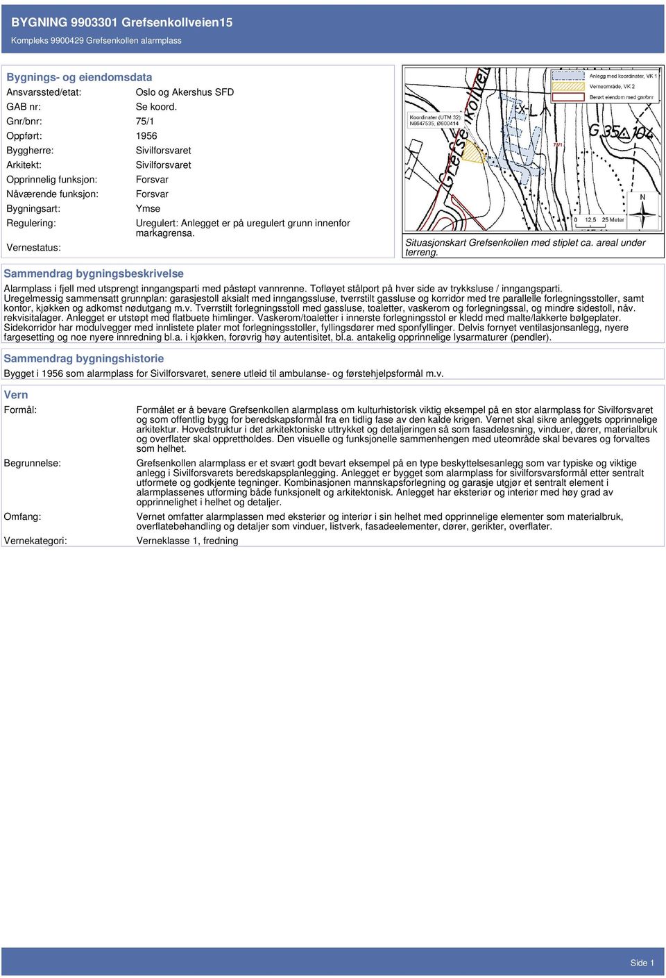 uregulert grunn innenfor markagrensa. Situasjonskart Grefsenkollen med stiplet ca. areal under terreng.