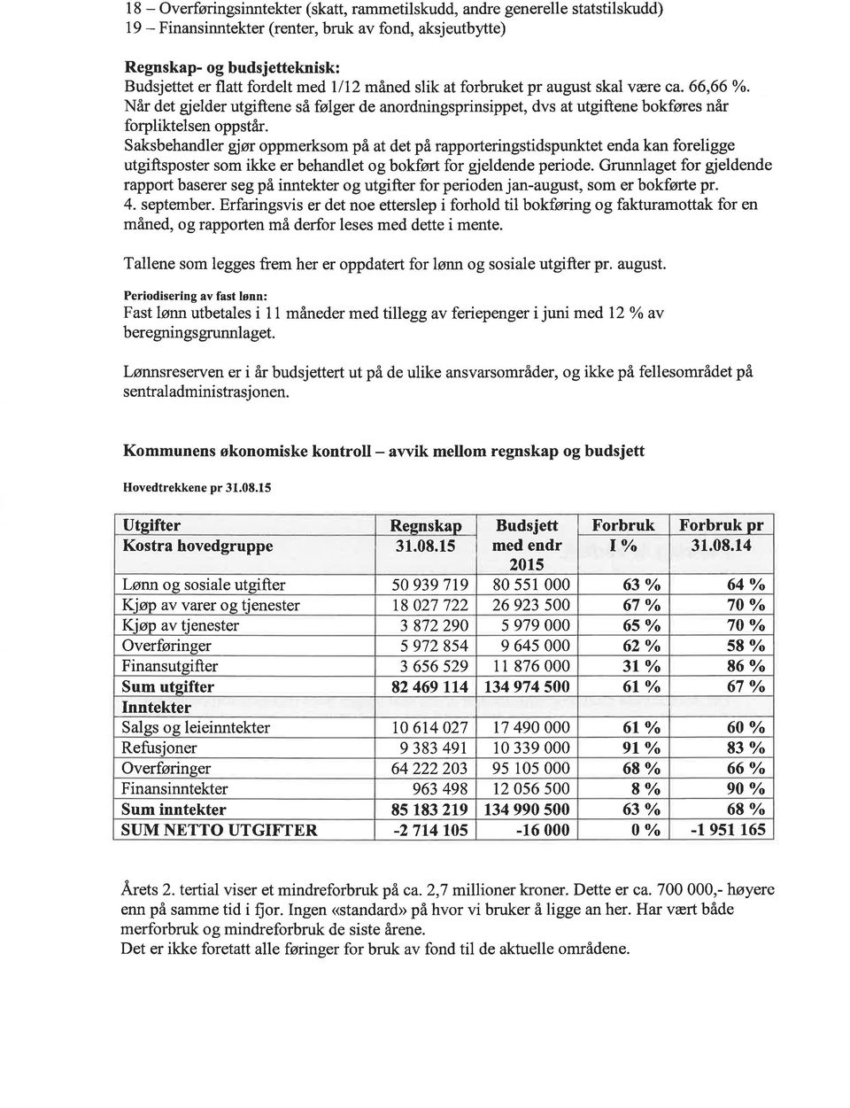 Saksbehandler g ør oppmerksom på at det på rapporteringstidspunktet enda kan foreligge utgiftsposter som ikke er behandlet og bokført for gjeldende periode.