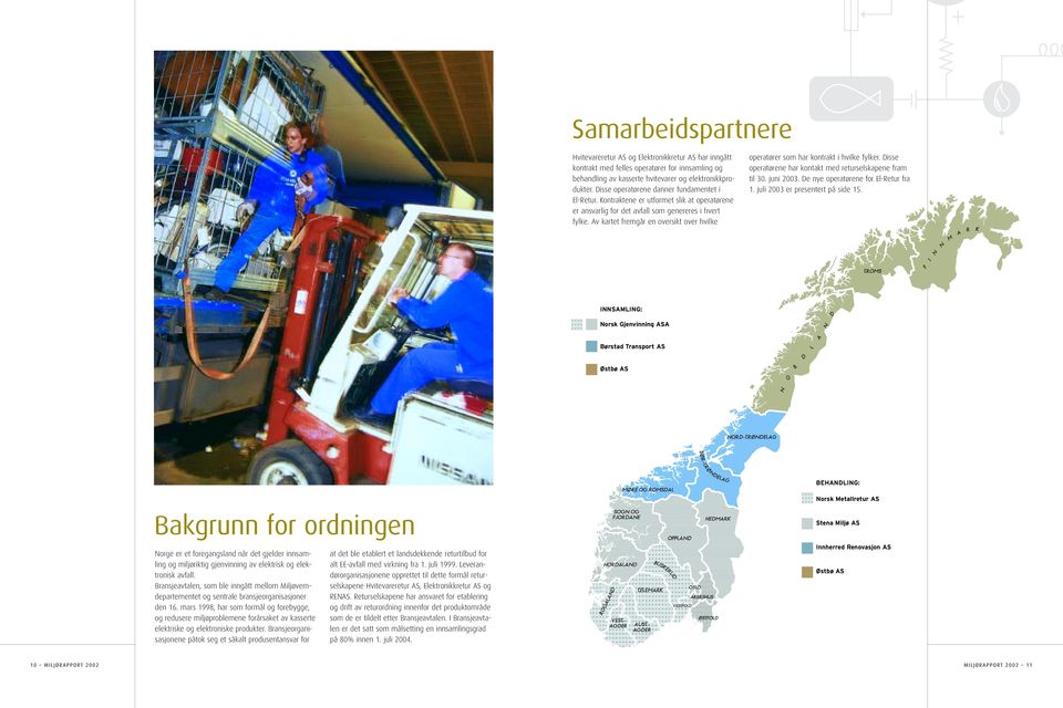 Av kartet fremgår en oversikt over hvilke operatører som har kontrakt i hvilke fylker. Disse operatørene har kontakt med returselskapene fram til 30. juni 2003. De nye operatørene for El-Retur fra 1.