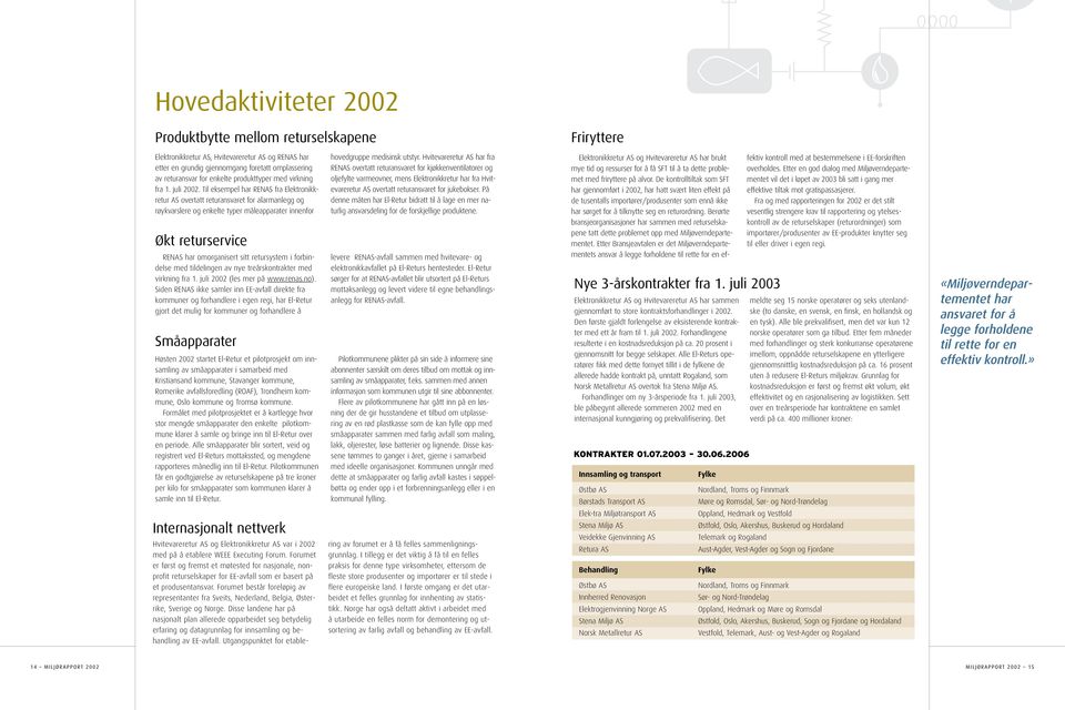 Til eksempel har RENAS fra Elektronikkretur AS overtatt returansvaret for alarmanlegg og røykvarslere og enkelte typer måleapparater innenfor Økt returservice RENAS har omorganisert sitt retursystem