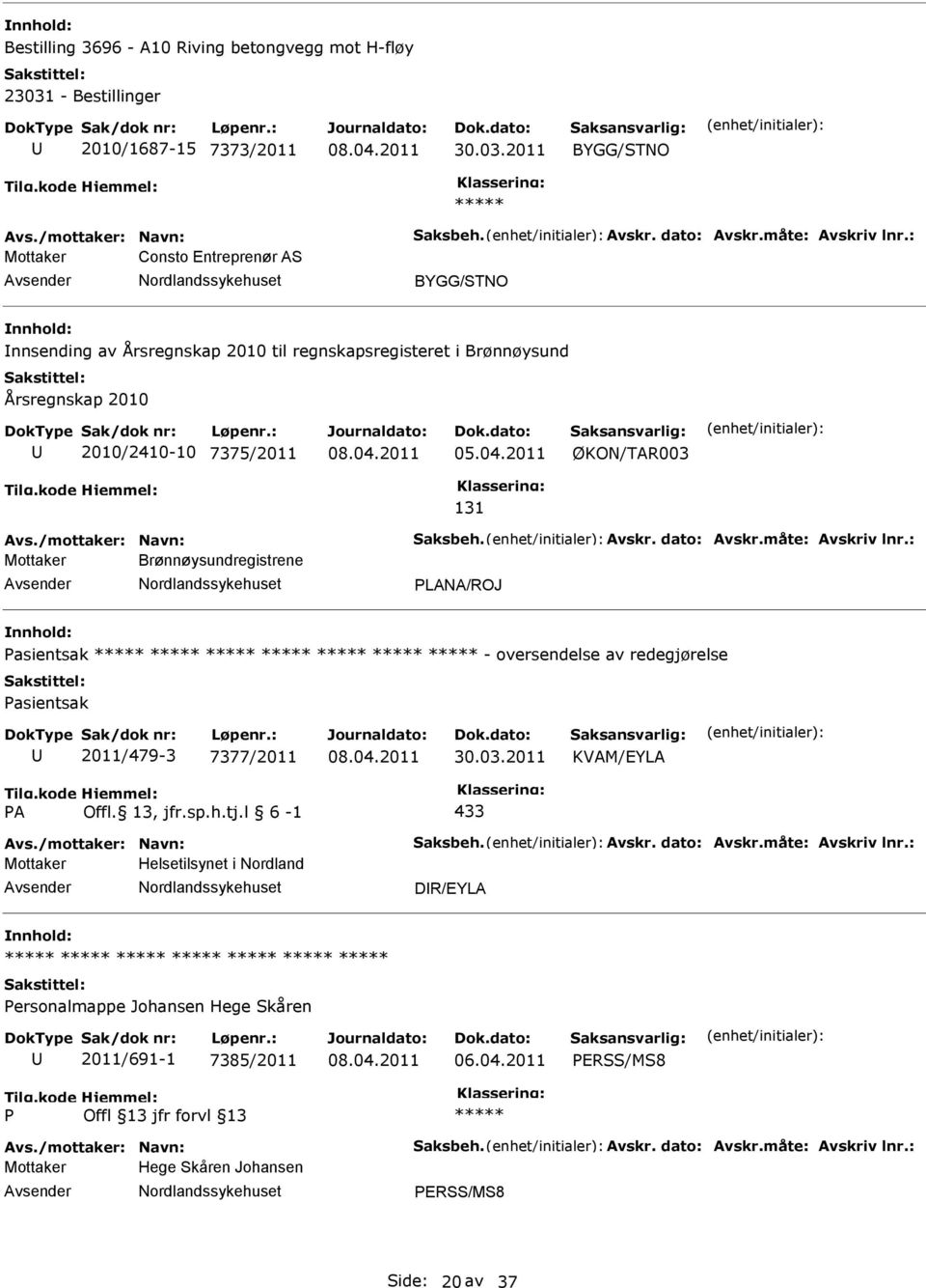 Avskr. dato: Avskr.måte: Avskriv lnr.: Mottaker Brønnøysundregistrene LANA/ROJ asientsak - oversendelse av redegjørelse asientsak 2011/479-3 7377/2011 30.03.2011 KVAM/EYLA A Offl. 13, jfr.sp.h.tj.