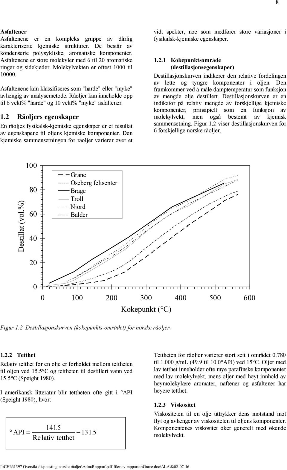 Råoljer kan inneholde opp til 6 vekt% "harde" og 10 vekt% "myke" asfaltener. 1.2 Råoljers egenskaper En råoljes fysikalsk-kjemiske egenskaper er et resultat av egenskapene til oljens kjemiske komponenter.