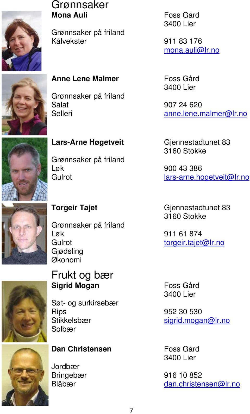 no Lars-Arne Høgetveit Grønnsaker på friland Løk Gulrot Gjennestadtunet 83 3160 Stokke 900 43 386 lars-arne.hogetveit@lr.