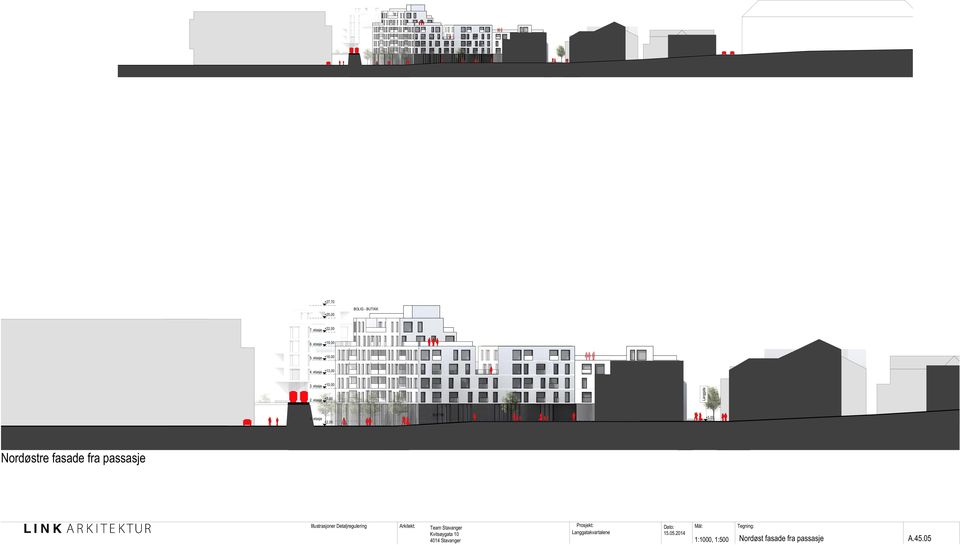 etasje BUTTIK +2,00 Nordøstre fasade fra passasje Illustrasjoner Detaljregulering Arkitekt:
