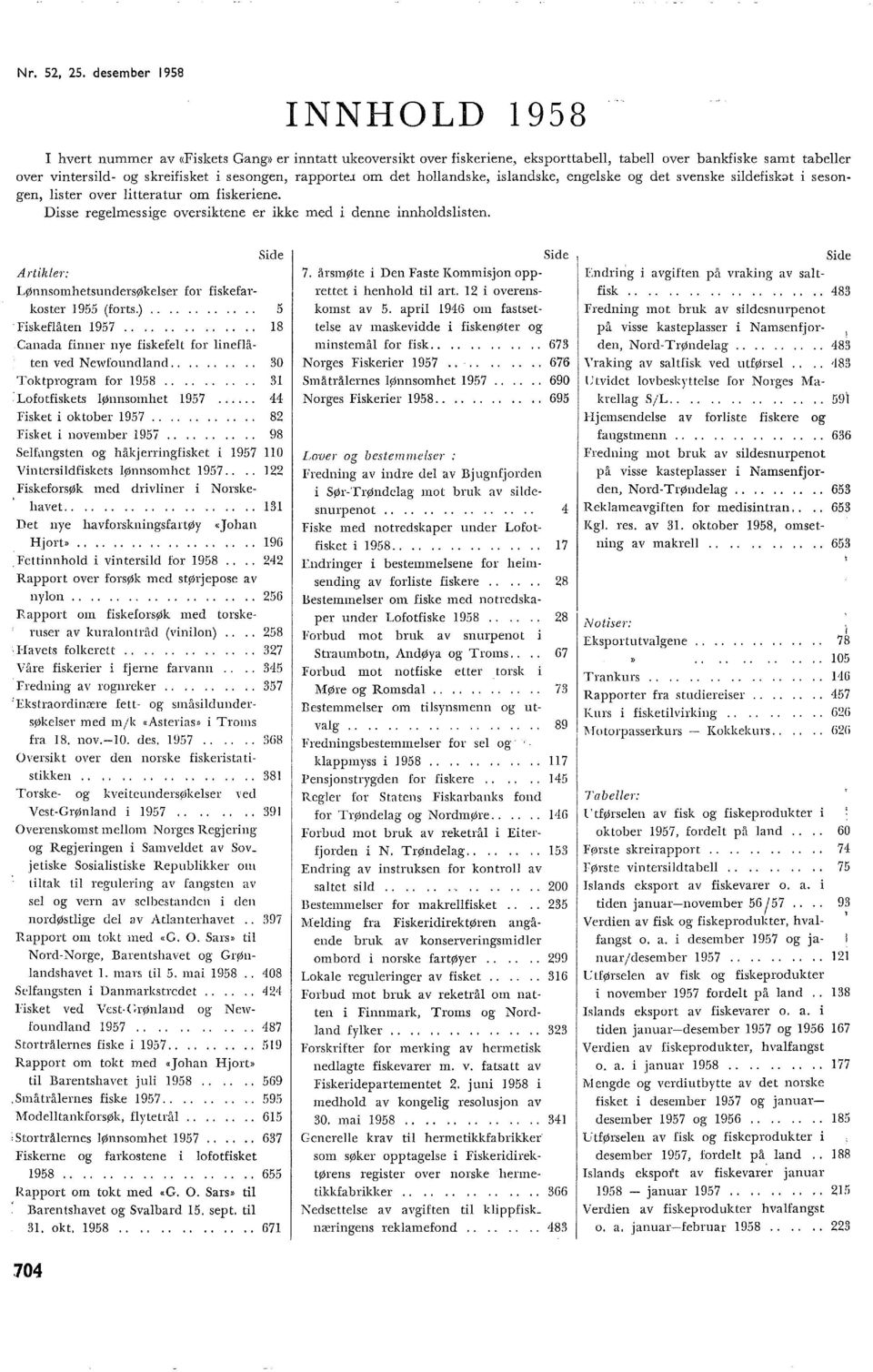 litteratur om fiskeriene. Disse regelmessige oversiktene er ikke med i denne innholdslisten. Artikler: Lønnsomhetsundersøkelser for fiskefarkoster 1955 (forts.)............ 5 Fiskeflåten 1957.