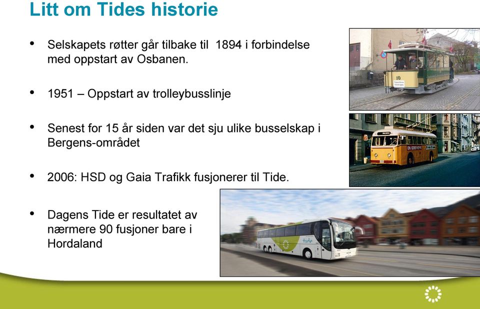 1951 Oppstart av trolleybusslinje Senest for 15 år siden var det sju ulike