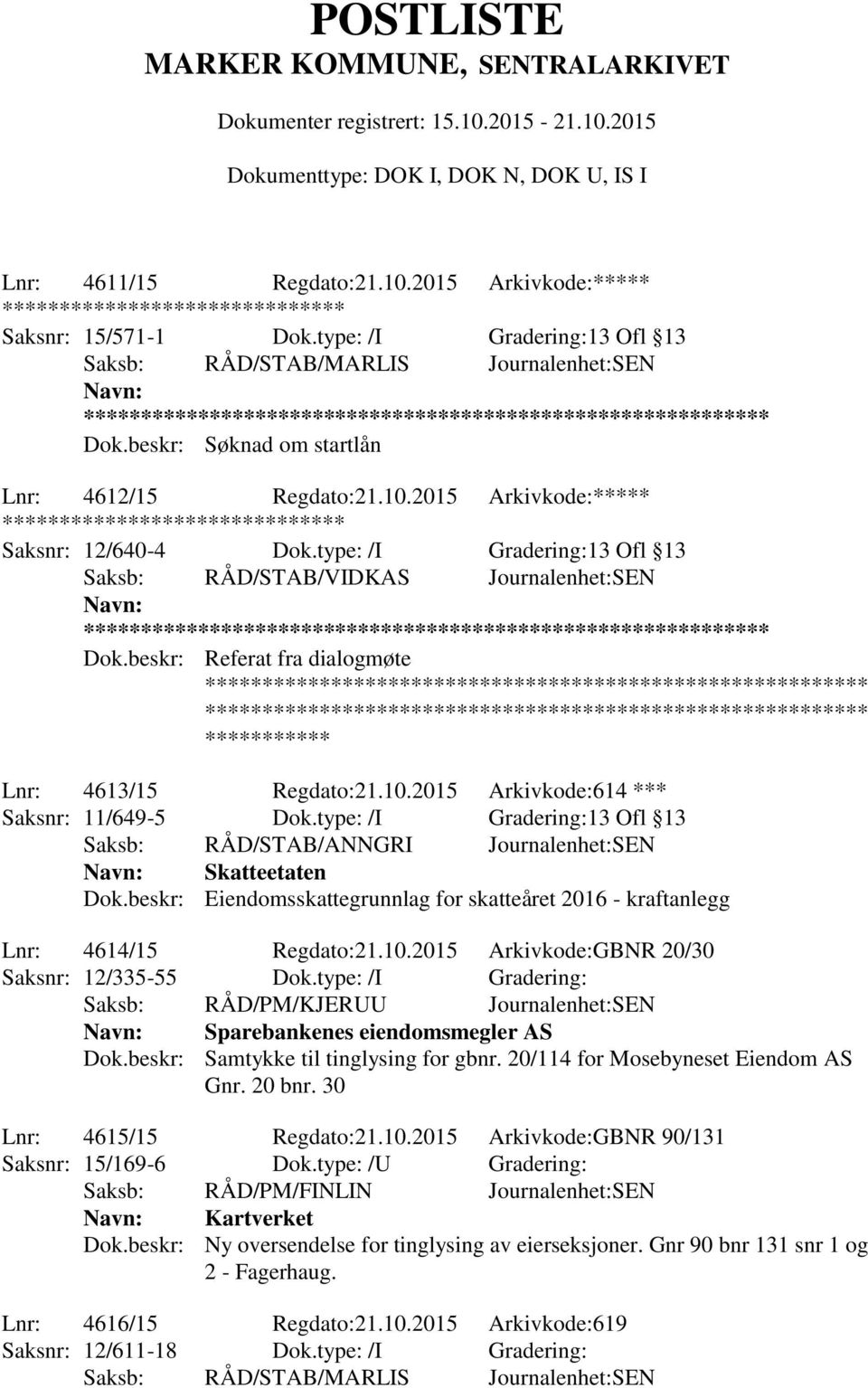 beskr: Referat fra dialogmøte Lnr: 4613/15 Regdato:21.10.2015 Arkivkode:614 *** Saksnr: 11/649-5 Dok.type: /I Gradering:13 Ofl 13 Saksb: RÅD/STAB/ANNGRI Journalenhet:SEN Skatteetaten Dok.