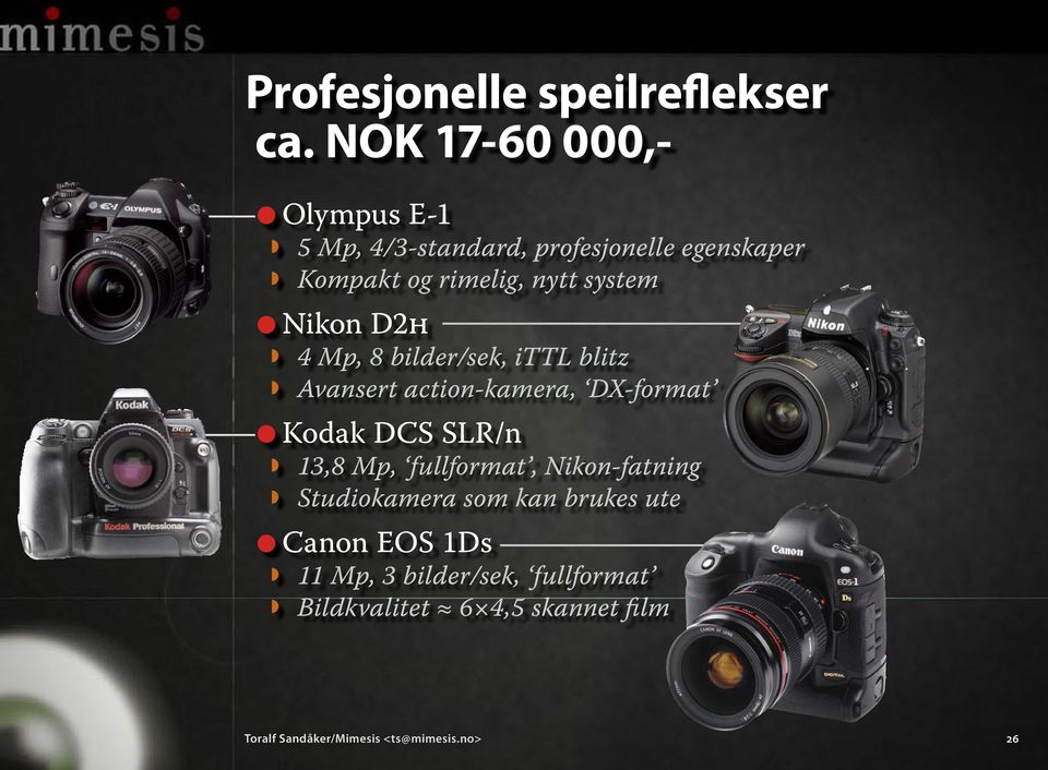 system Nikon D2H 4 Mp, 8 bilder/sek, ittl blitz Avansert action-kamera, DX-format Kodak DCS SLR/n 13,8