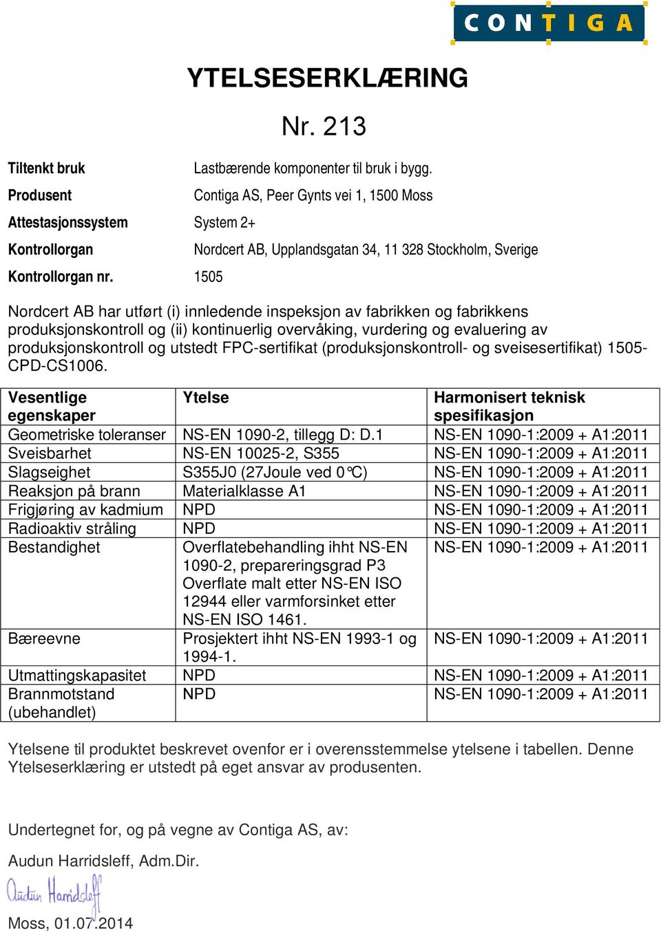 (ii) kontinuerlig overvåking, vurdering og evaluering av produksjonskontroll og utstedt FPC-sertifikat (produksjonskontroll- og sveisesertifikat) 1505- CPD-CS1006.