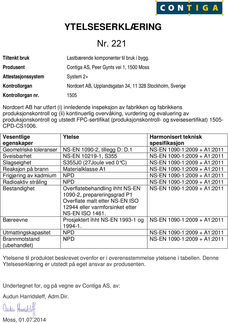 (ii) kontinuerlig overvåking, vurdering og evaluering av produksjonskontroll og utstedt FPC-sertifikat (produksjonskontroll- og sveisesertifikat) 1505- CPD-CS1006.