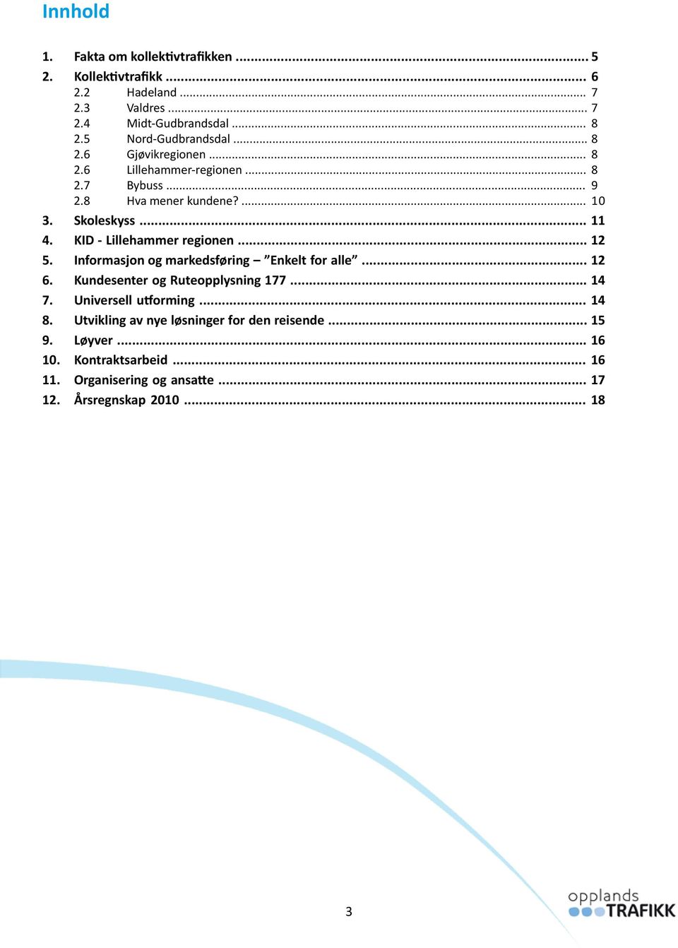 KID - Lillehammer regionen... 12 5. Informasjon og markedsføring Enkelt for alle... 12 6. Kundesenter og Ruteopplysning 177... 14 7.