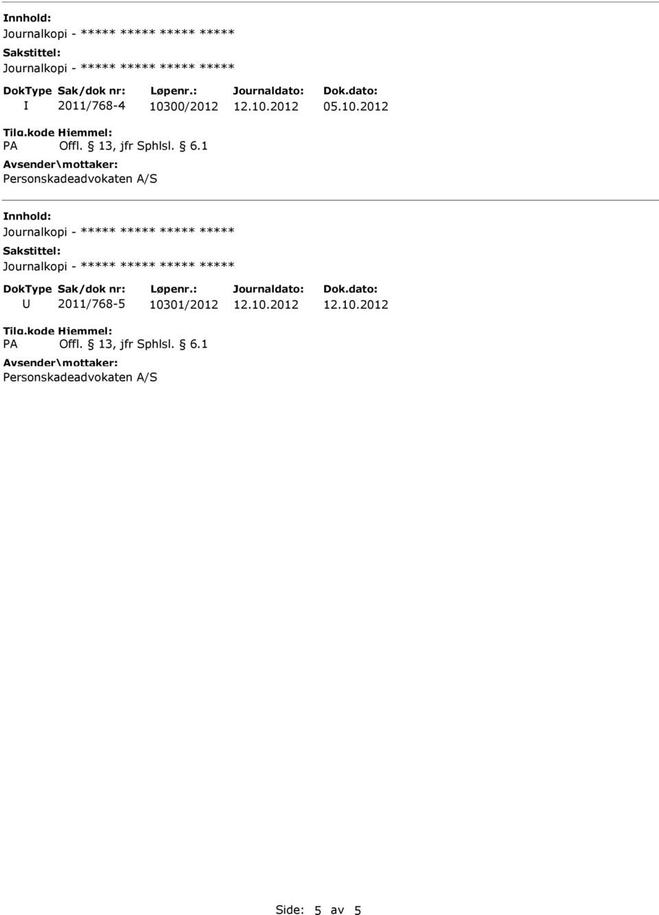 2012 nnhold: U 2011/768-5