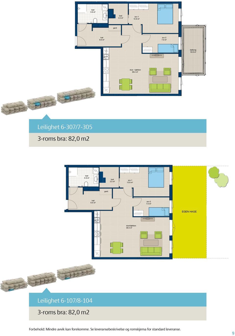 4 m² Leilighet 6-307/7-305 3-roms bra: 82,0 m2 TYPE G-1 3 roms 82,0 m² 6-107 bad 5.9 m² 3.5 m² 13.