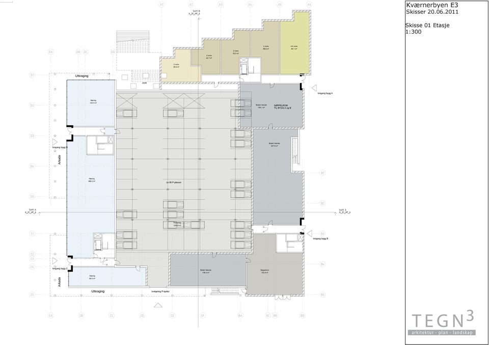 2 m² ca Pplasser Snitt _01_P_ 2 Snitt _01_P_ Rev Revisjon ato Tegn. Kontr/sign PROSJKTRINSRUPPN: TN S RKITKT: RNN: Parkering 122.