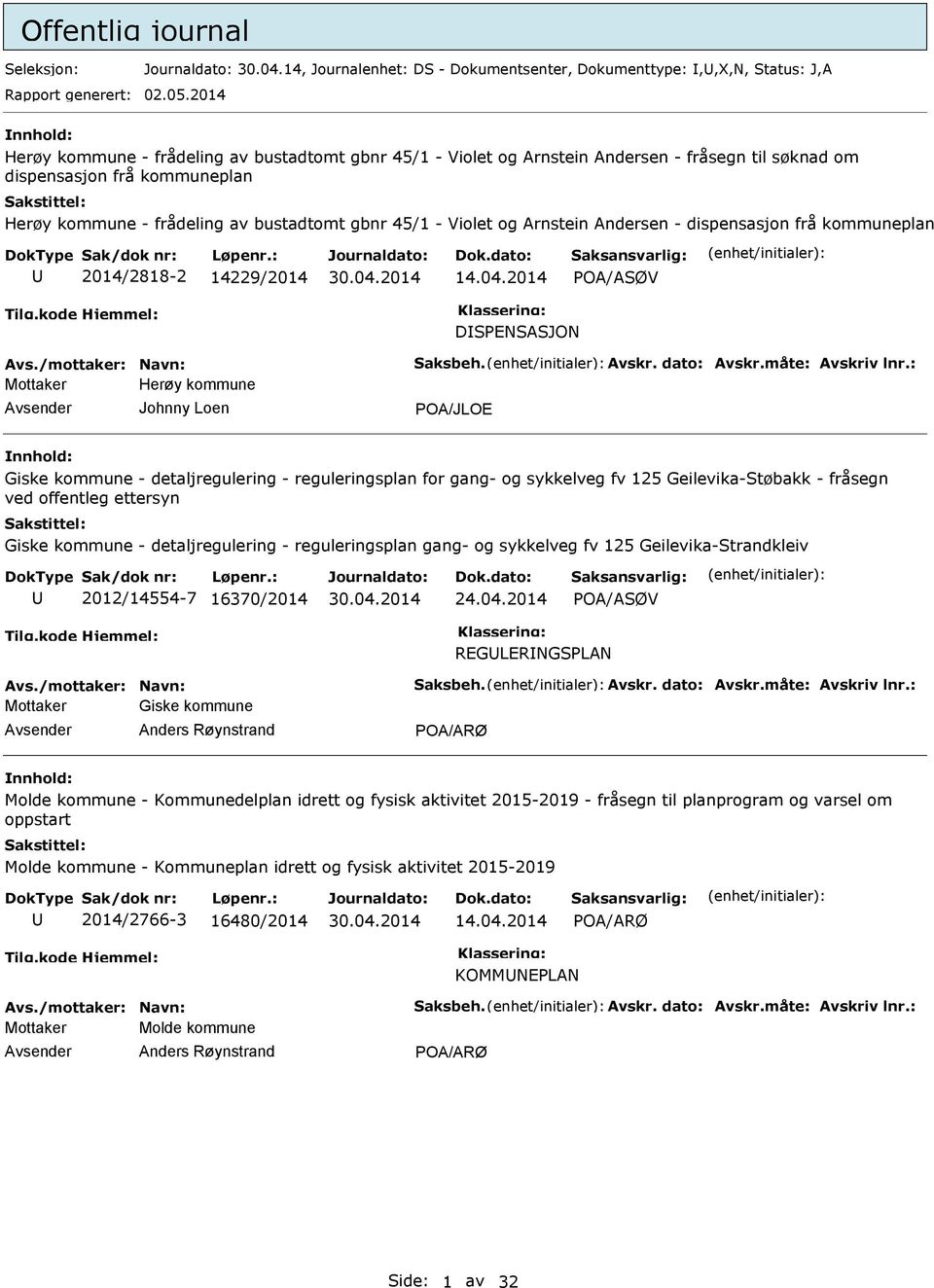 Arnstein Andersen - dispensasjon frå kommuneplan 2014/2818-2 14229/2014 14.04.