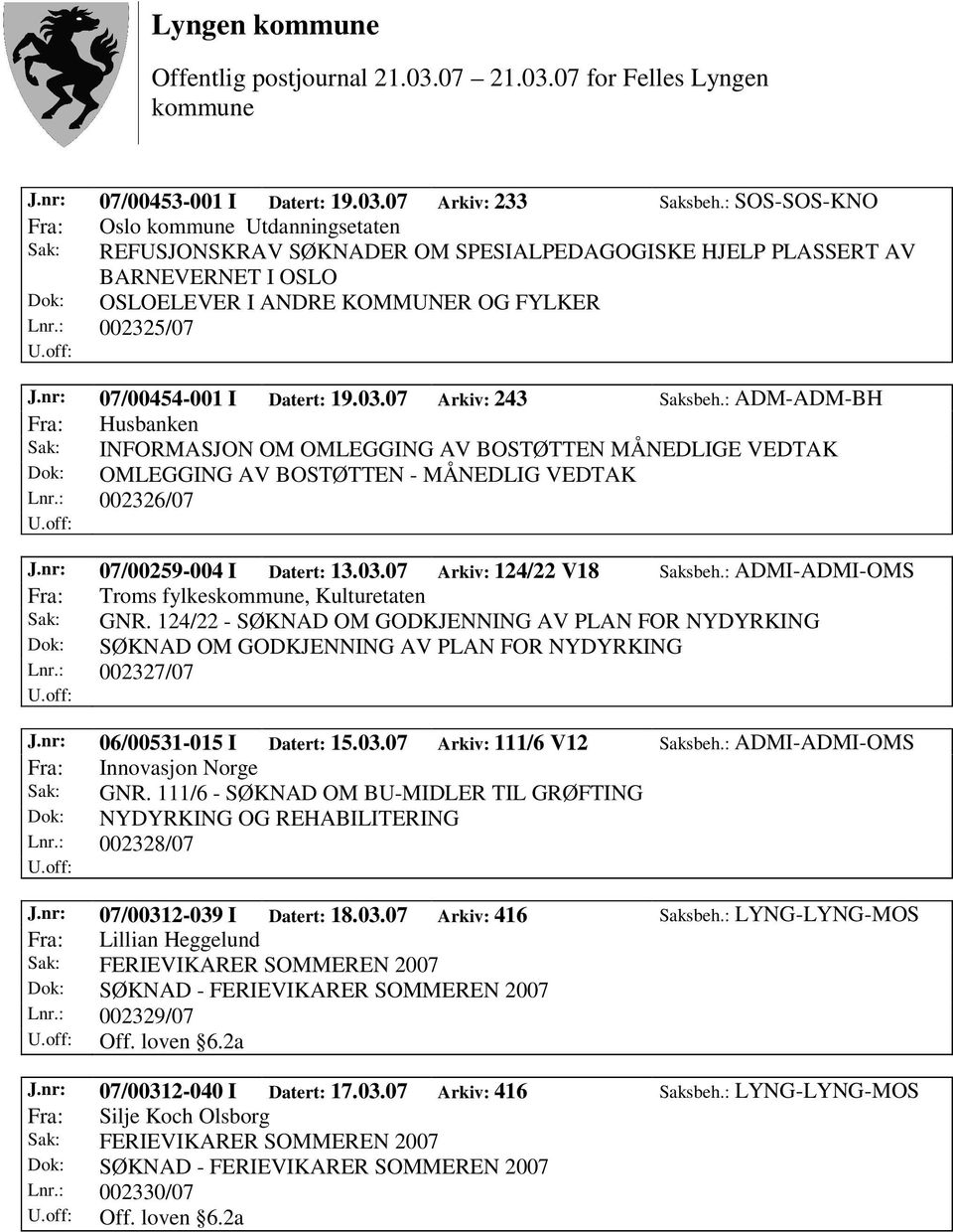 nr: 07/00454-001 I Datert: 19.03.07 Arkiv: 243 Saksbeh.: ADM-ADM-BH Fra: Husbanken Sak: INFORMASJON OM OMLEGGING AV BOSTØTTEN MÅNEDLIGE VEDTAK Dok: OMLEGGING AV BOSTØTTEN - MÅNEDLIG VEDTAK Lnr.