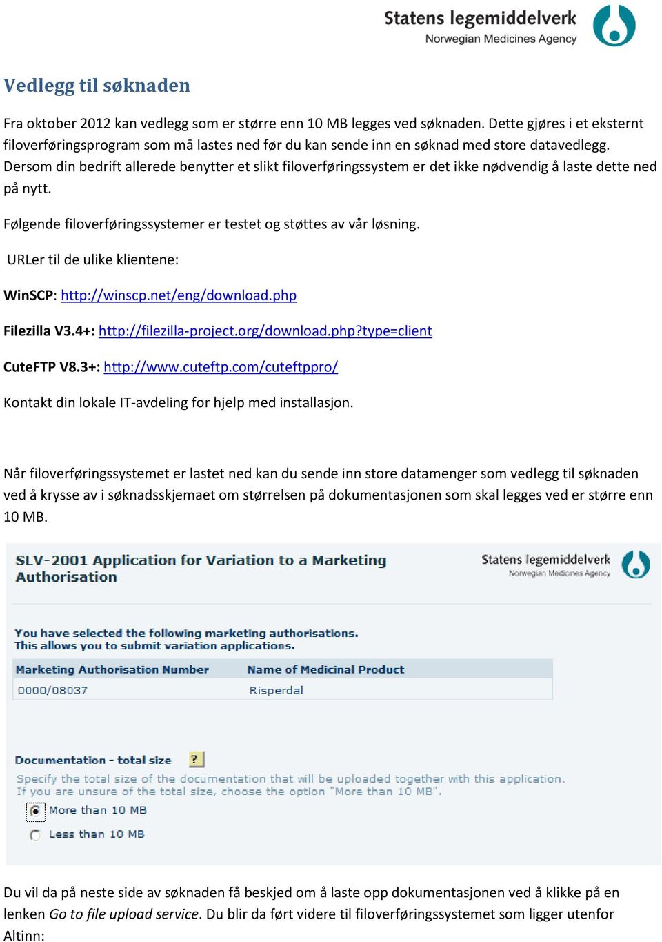 Dersom din bedrift allerede benytter et slikt filoverføringssystem er det ikke nødvendig å laste dette ned på nytt. Følgende filoverføringssystemer er testet og støttes av vår løsning.