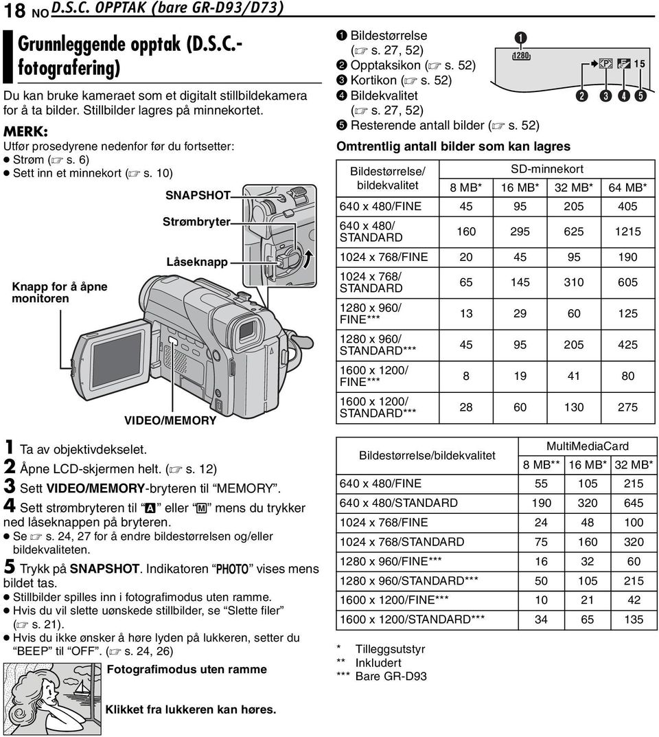 2 Åpne LCD-skjermen helt. ( s. 12) 3 Sett VIDEO/MEMORY-bryteren til MEMORY. 4 Sett strømbryteren til A eller M mens du trykker ned låseknappen på bryteren. Se s.