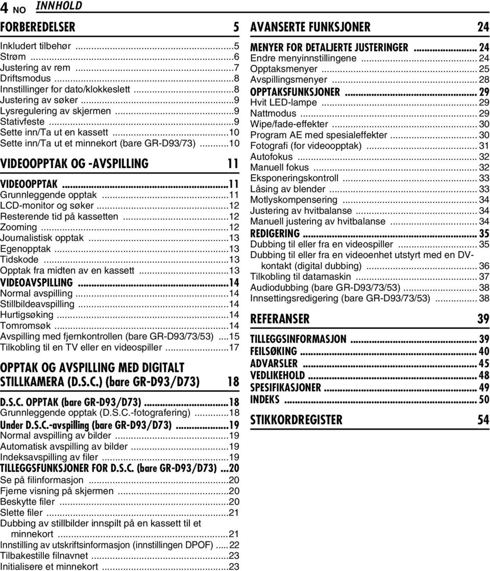 ..12 Resterende tid på kassetten...12 Zooming...12 Journalistisk opptak...13 Egenopptak...13 Tidskode...13 Opptak fra midten av en kassett...13 VIDEOAVSPILLING...14 Normal avspilling.