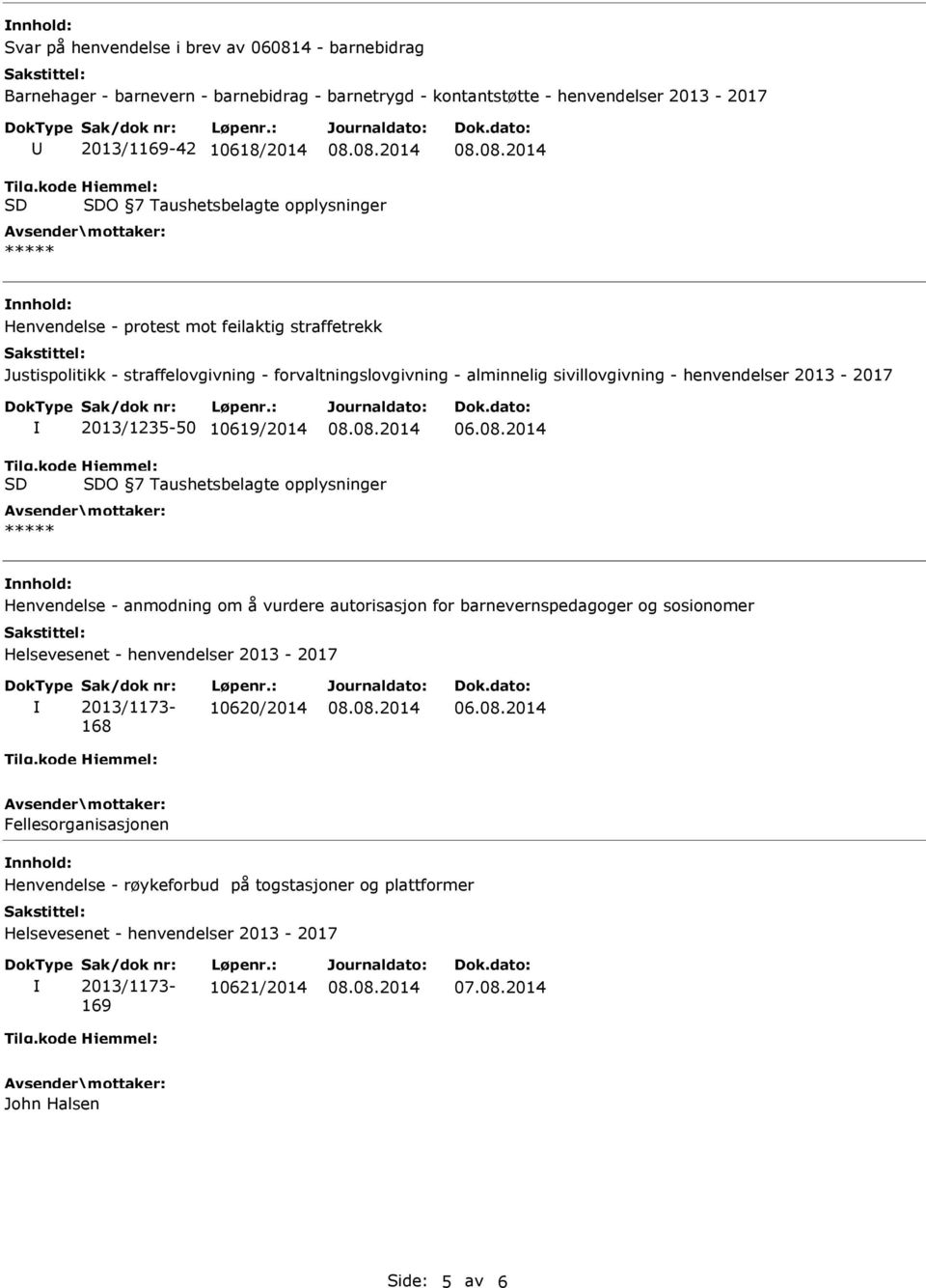 2013-2017 2013/1235-50 10619/2014 O 7 Taushetsbelagte opplysninger nnhold: Henvendelse - anmodning om å vurdere autorisasjon for barnevernspedagoger og sosionomer Helsevesenet - henvendelser
