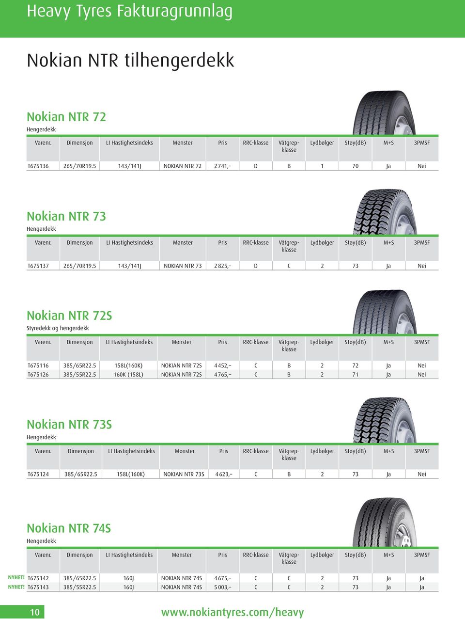 5 143/141J NOKIAN NTR 73 2 825, D C 2 73 Ja Nei Nokian NTR 72S Styredekk og hengerdekk T675116 385 / 65R22.