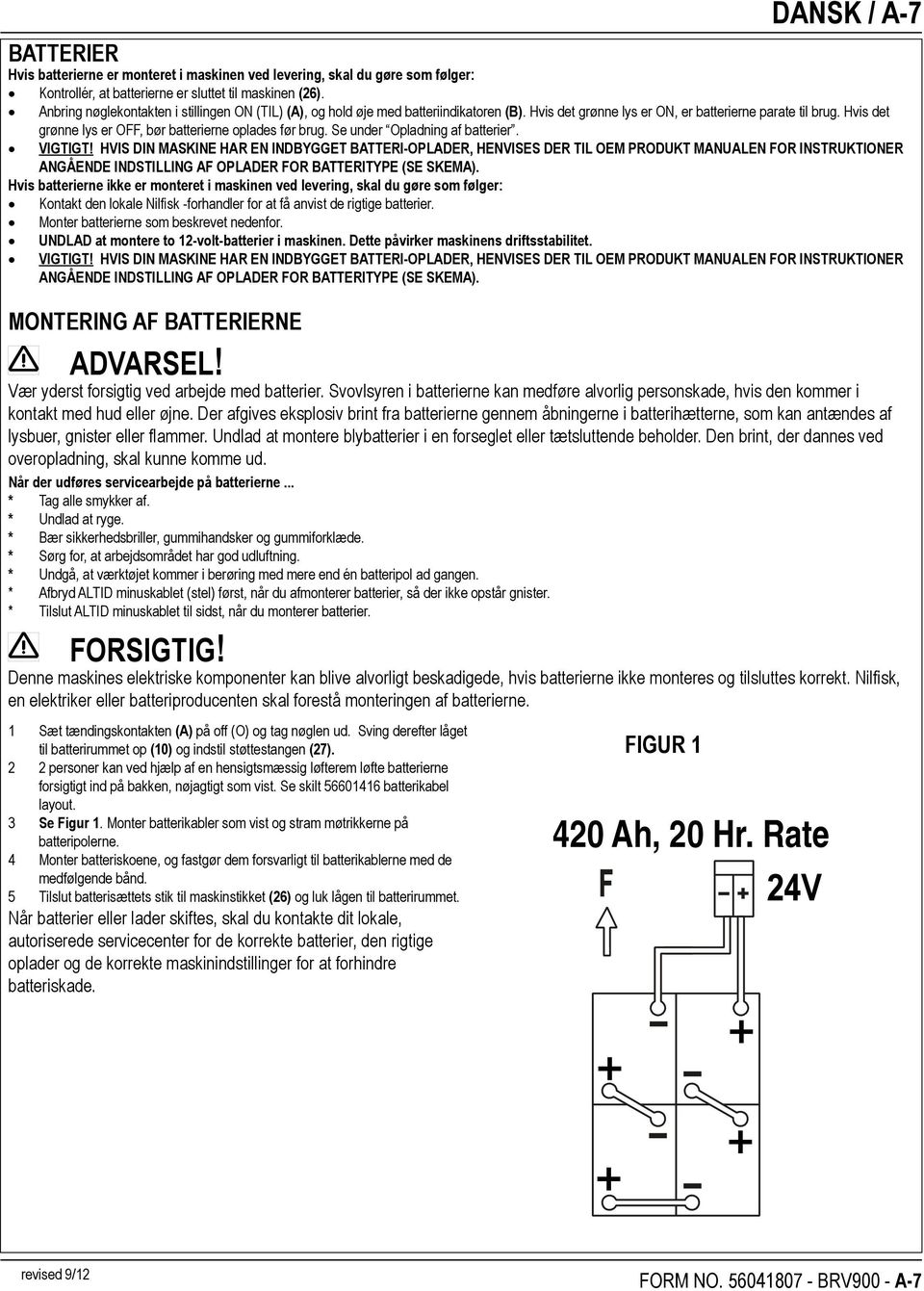 Hvis det grønne lys er OFF, bør batterierne oplades før brug. Se under Opladning af batterier. VIGTIGT!