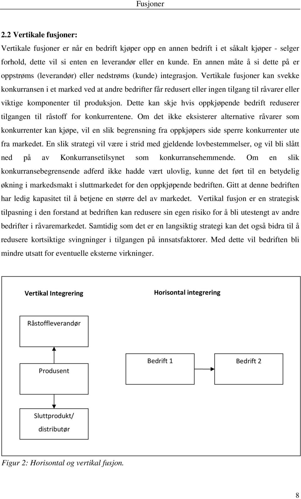 Vertikale fusjoner kan svekke konkurransen i et marked ved at andre bedrifter får redusert eller ingen tilgang til råvarer eller viktige komponenter til produksjon.