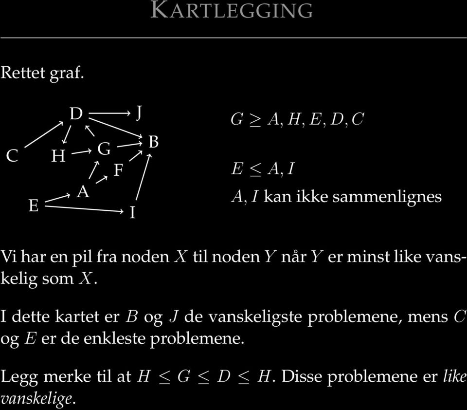 pil fra noden X til noden Y når Y er minst like vanskelig som X.