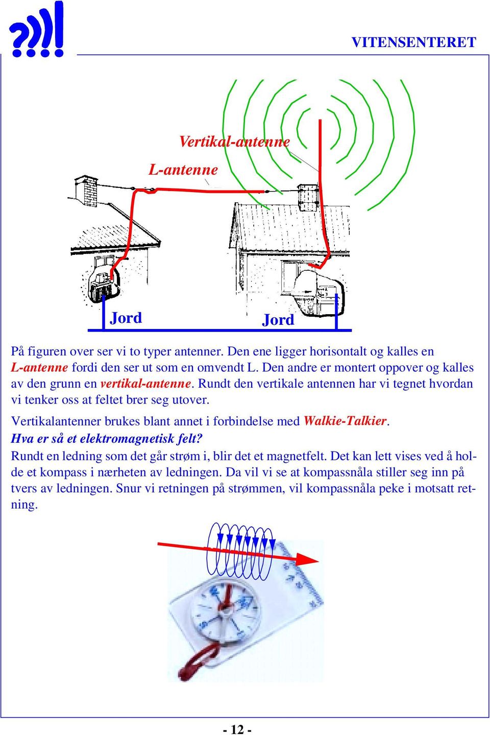 Vertikalantenner brukes blant annet i forbindelse med Walkie-Talkier. Hva er så et elektromagnetisk felt? Rundt en ledning som det går strøm i, blir det et magnetfelt.