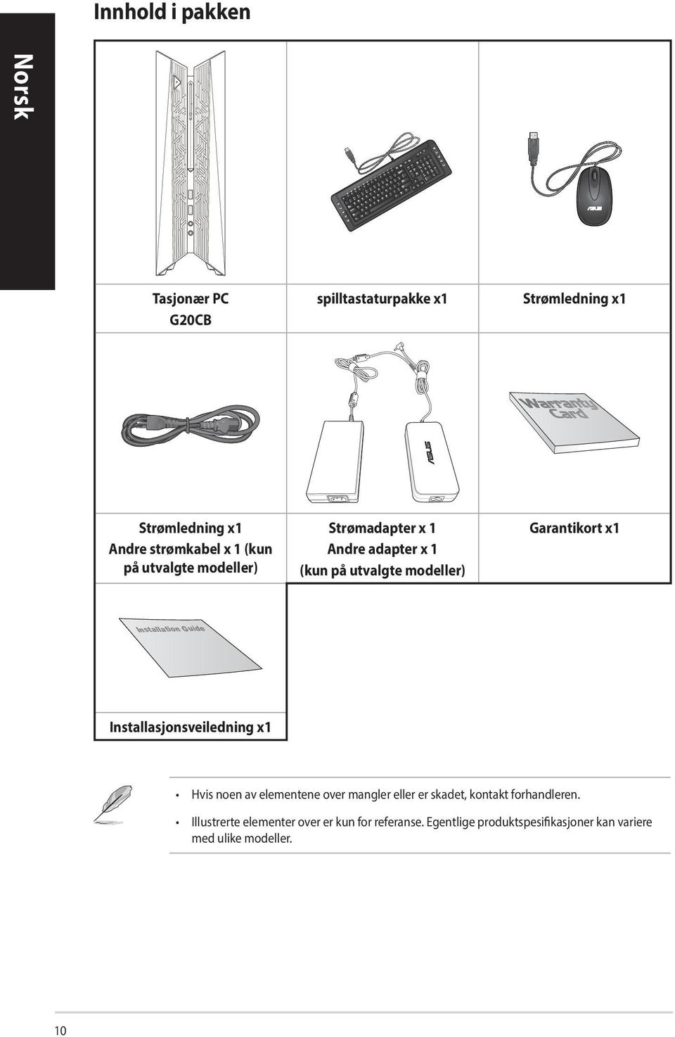 Installation Guide Installasjonsveiledning x1 Hvis noen av elementene over mangler eller er skadet, kontakt