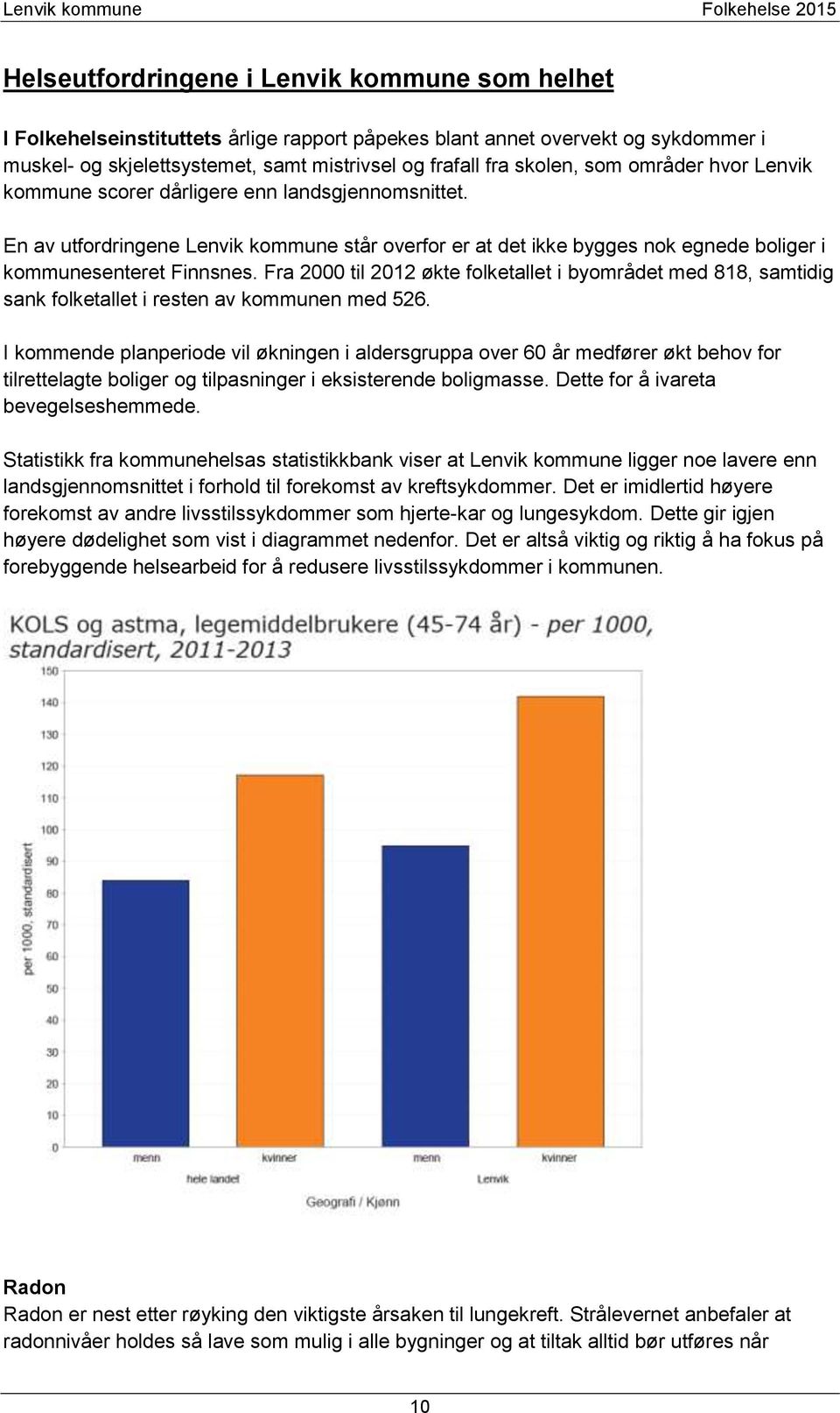 Fra 2000 til 2012 økte folketallet i byområdet med 818, samtidig sank folketallet i resten av kommunen med 526.