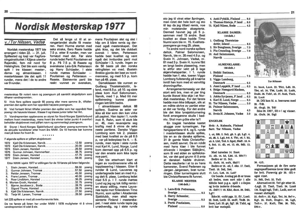 mesterklassen ble det splt 11 runder, mens det de to andre var 9 runder. Det så lenge ut tl at arrangørlandet skulle få mesteren. Harr Hurme startet med seks strake, Eero Raste hadde 7.5 p.