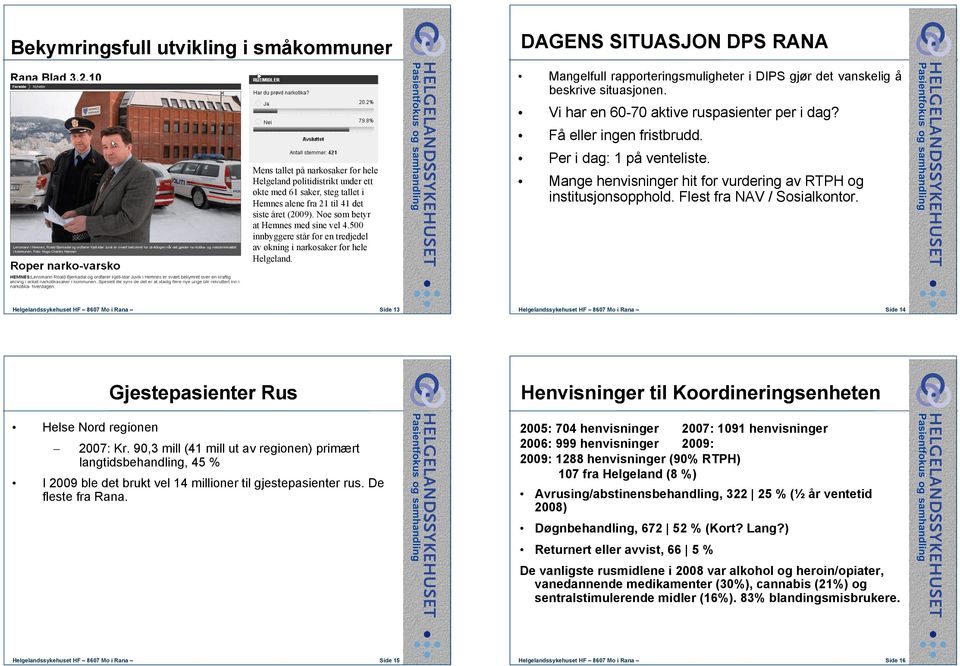 500 innbyggere står for en tredjedel av økning i narkosaker for hele Helgeland. Mangelfull rapporteringsmuligheter i DIPS gjør det vanskelig å beskrive situasjonen.