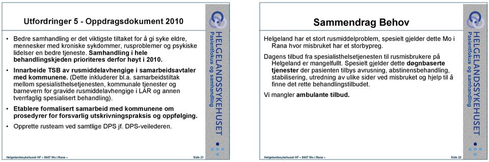 Etablere formalisert samarbeid med kommunene om prosedyrer for forsvarlig utskrivningspraksis og oppfølging. Opprette rusteam ved samtlige DPS jf. DPS-veilederen.