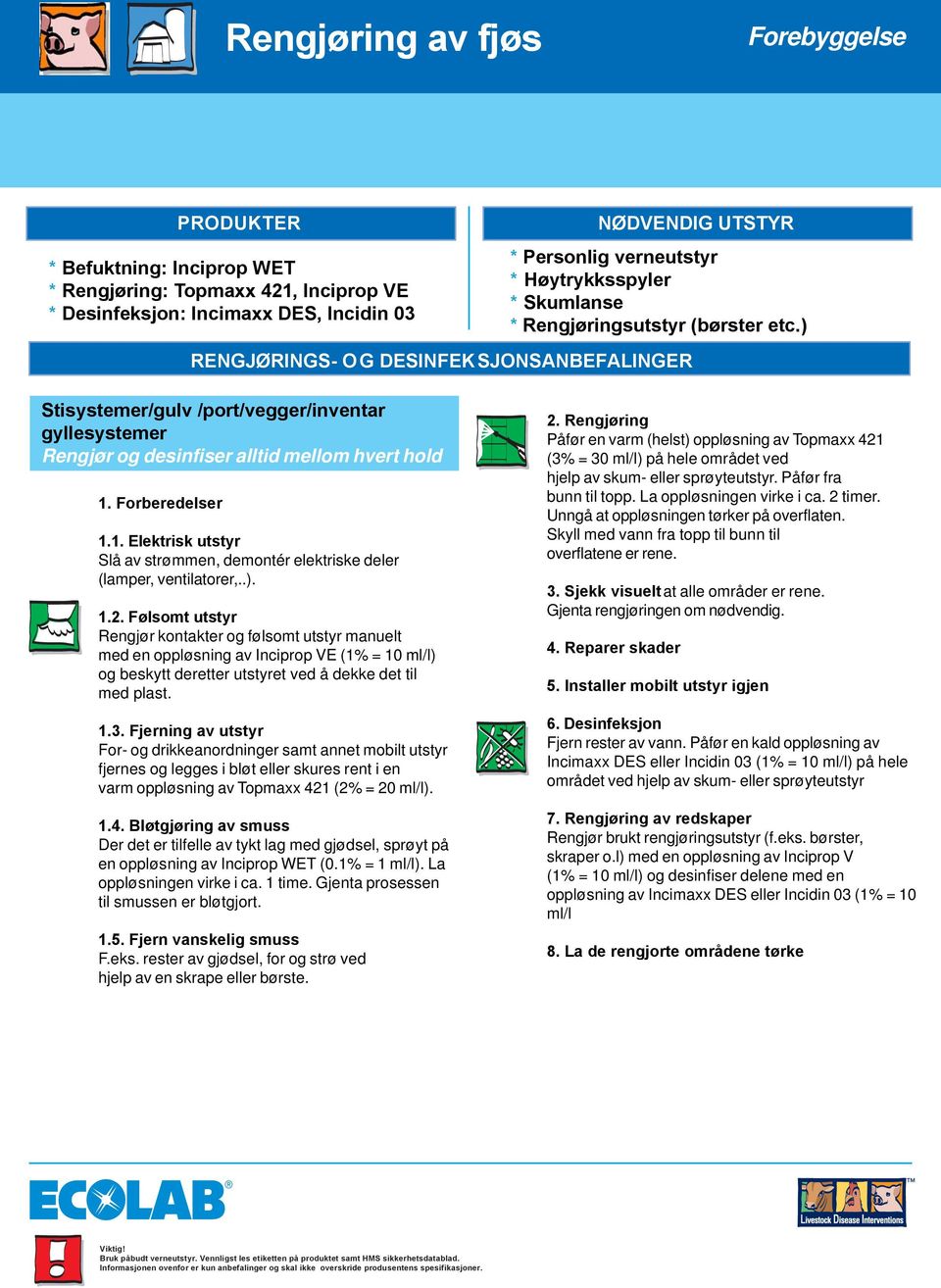 Forberedelser 1.1. Elektrisk utstyr Slå av strømmen, demontér elektriske deler (lamper, ventilatorer,..). 1.2.