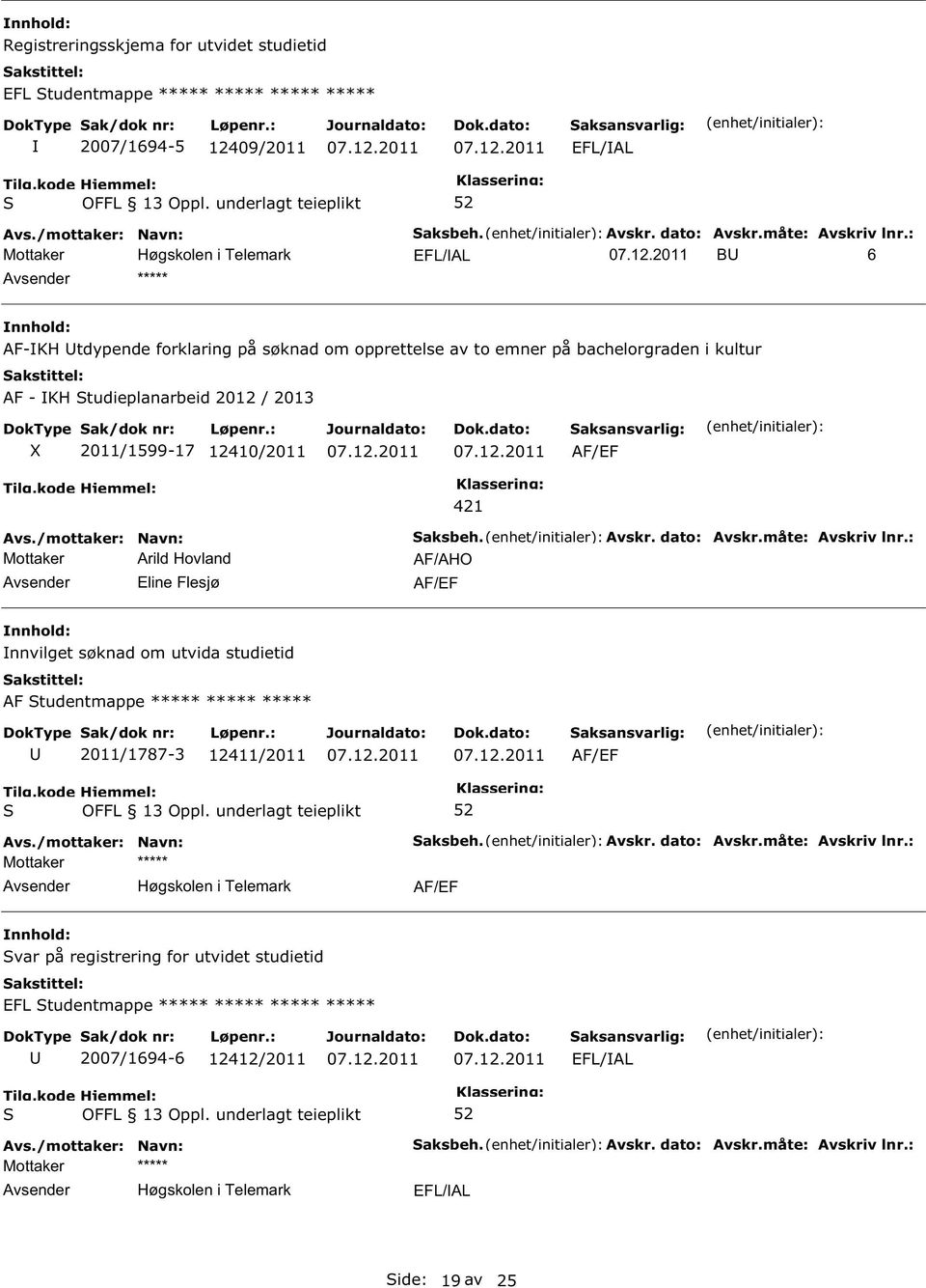 Hovland Eline Flesjø 421 AF/AHO AF/EF nnvilget søknad om utvida studietid AF tudentmappe ***** ***** ***** 2011/1787-3 12411/2011 AF/EF ***** Høgskolen i Telemark