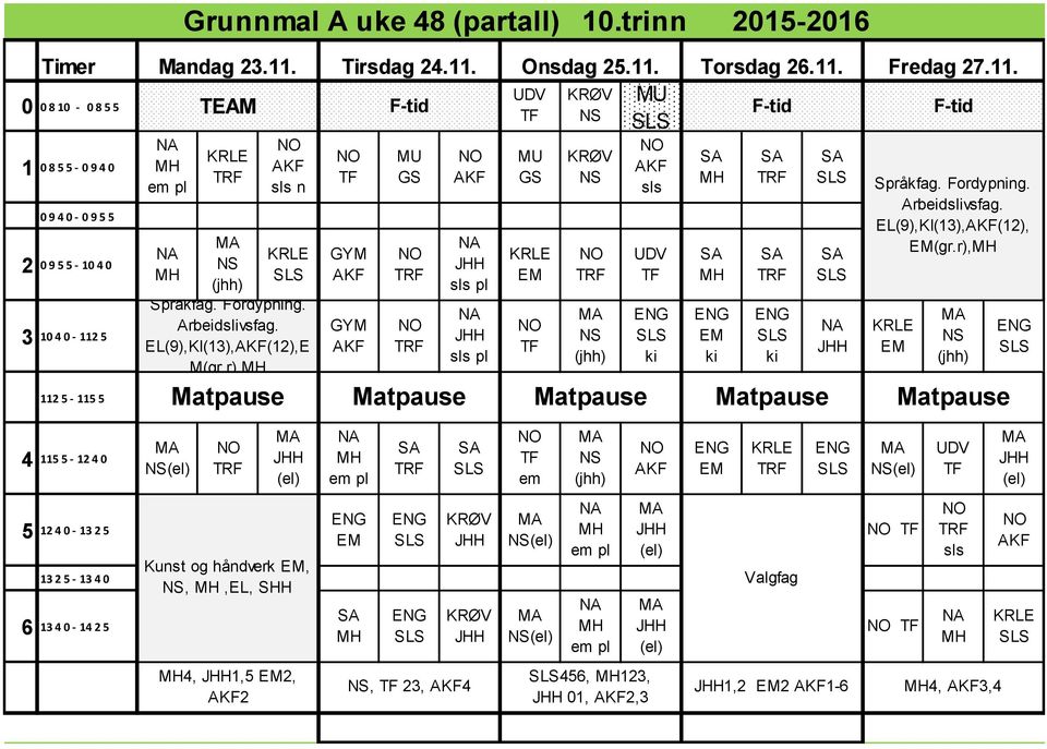 r), MU GS sls pl sls pl MU GS sls UDV ki ki ki Språkfag. Fordypning. Arbeidslivsfag. EL(9),KI(13),(12), (gr.