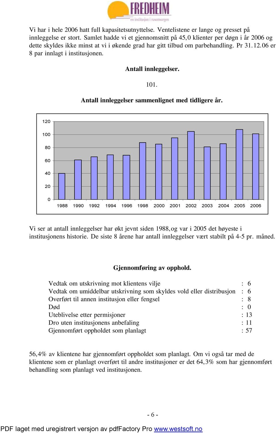 Antall innleggelser. 101. Antall innleggelser sammenlignet med tidligere år.