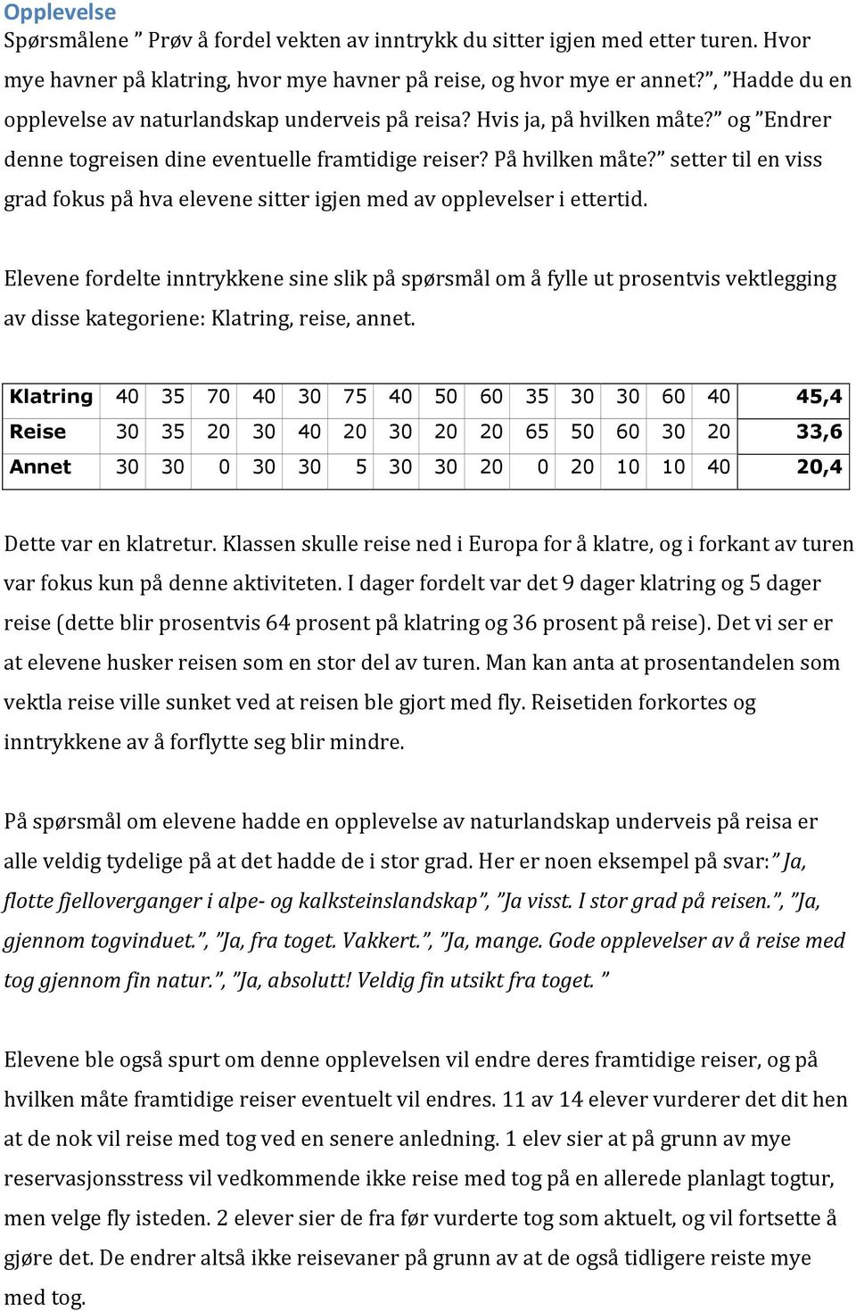 setter til en viss grad fokus på hva elevene sitter igjen med av opplevelser i ettertid.